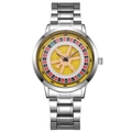 Orologio al quarzo in acciaio argento con roulette russa rotante e quadrante giallo - Argento