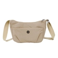 Minimalistische beige Nylon-Halbmondtasche mit breitem Schultergurt für Damen - Khaki