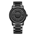 Orologio al quarzo con sfere magnetiche nere, numeri romani a rilievo e cinturino in acciaio - Cinturino in Acciaio Inossidabile (Argento)
