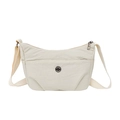 Minimalist beige nylon half-moon crossbody bag with adjustable wide strap and metal logo - Off White