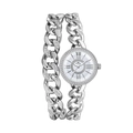 Detail der Damen-Kettenuhr in Silber mit Strass-Lünette und römischem Zifferblatt - Silber