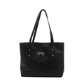 Bolso tote minimalista de cuero PU negro con hebilla de lazo dorado y gran capacidad diaria - Negro