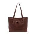 Bolso tote marrón de cuero sintético con lazo dorado y diseño minimalista elegante - Marrón