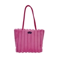 Sac fourre-tout rose en peluche avec rayures verticales et logo cerise brodé - Rose Rouge