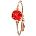 Elegante SKMEI Damenuhr in Roségold mit rotem Zifferblatt und glitzerndem Armband mit Strass - Rot