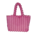 Sac cabas en peluche rose vif avec rayures verticales et poignées à boules créatives - Rose rouge