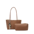 Braune gewebte Ledertote mit passender Tasche und dekorativem Perlenanhänger - Mit Anhänger (Tragetasche Und Tasche Und Perlenanhänger) / Braun