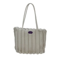 Beige faux fur tote bag with vertical quilting and a Fashion Girl logo patch - Khaki