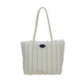 White plush tote bag with fashion girl label and cream faux leather shoulder straps - Off White