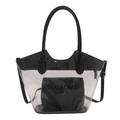 Grande borsa shopper trasparente in PVC con pochette interna nera e manici rotondi - Nero opaco