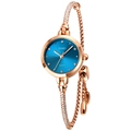 Elegant rose gold bracelet watch with a deep blue sunburst dial and crystal accents - Blue