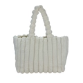 Sac fourre-tout chic en fausse fourrure blanche avec surpiqûres et anses douces - Blanc
