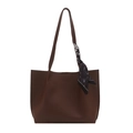 Grande borsa tote marrone scuro in pelle liscia con dettaglio foulard geometrico - Marrone Scuro