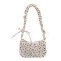 Borsa a spalla in velluto a coste con fiocco, tracolla arricciata e scritta Sweet Carol - Bianco