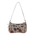 Schultertasche aus beigem Jacquard mit Blumenmuster und silbernem Perlen-Bogen - Stil 1(XS7032)