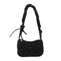 Borsa sottobraccio leggera in velluto nero con stampe di farfalle e tracolla arricciata - Nero
