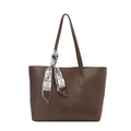 Grande borsa tote retrò marrone scuro con foulard di seta stampato su sfondo bianco - Marrone Con Sciarpa di Seta