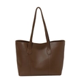 Grande borsa tote marrone scuro in ecopelle con spalline sottili per donna - Marrone Senza Sciarpa di Seta