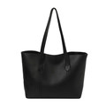 Borsa tote nera in ecopelle con doppie spalline lunghe e cuciture decorative di alta qualità - Nero Senza Sciarpa di Seta