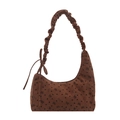 Sac bandoulière en velours côtelé marron avec motifs cœurs et anse froncée - Marron