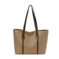 Borsa tote bicolore in ecopelle kaki e marrone con manici lunghi e grande capienza - Khaki Senza Sciarpa di Seta