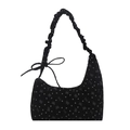 Sac à bandoulière noir avec imprimé floral, bandoulière froncée et nœuds déco - Noir