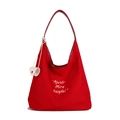 Borsa tote minimalista in tela rossa con tracolle e ciondoli decorativi bianchi - Rosso