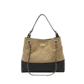 Vintage gewatteerde emmer-tas in bruin en zwart met gouden ketting en draaisluiting - Khaki