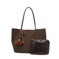 Ensemble sac cabas en daim marron avec pochette en cuir et pendentif perlé rétro - Avec Pendentif / Marron