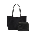 Große schwarze Wildleder-Tote-Bag mit langen Riemen und passender kleiner Reißverschlusstasche - Ohne Anhänger / Schwarz