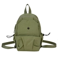 Zaino in nylon verde erba impermeabile con tasca frontale e scomparti laterali con coulisse - Verde