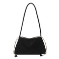 Minimalistische schwarze geflochtene Schultertasche mit Kordelzug und schmalen Riemen - Schwarz