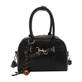 Sac Boston noir chic en forme de coquille avec boucle dorée et clochette tressée - Noir
