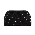Elegante pochette nera con stampa leopardata, borchie dorate e design a pieghe - Nero