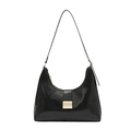 Glänzende schwarze Hobo-Schultertasche mit goldener Schnalle und Reißverschluss im City-Stil - Schwarz