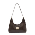 Dunkelbraune glänzende Hobo-Tasche mit eleganter Goldschnalle und schickem Vintage-Design - Kaffeebraun