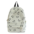 Sac à dos en velours côtelé crème avec imprimés pandas noirs et poche avant - Blanc