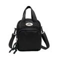 Versatile black nylon crossbody phone bag with smile logo and adjustable shoulder strap - Black