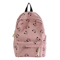 Sac à dos en velours côtelé rose avec imprimés panda, cartable scolaire pour filles - Rose