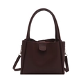 Vintage burgundy leather tote bucket bag with dual handles and crossbody strap - Coffee
