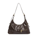 Borsa hobo marrone scuro lucida con dettagli dorati e tracolla regolabile alla moda - Marrone
