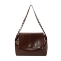 Retro brown crinkled leather shoulder bag with silver chain strap and flap closure - Brown