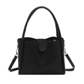 Minimalist black matte leather bucket bag with top handle and adjustable shoulder strap - Black