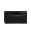 Elegant black woven clutch bag with classic intrecciato texture in a minimalist design - Black