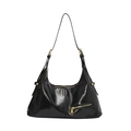 Elegante borsa hobo nera lucida con dettagli dorati e tracolla regolabile da donna - Nero