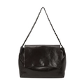 Glossy wrinkled leather shoulder bag with silver chain strap and flap closure - Brown