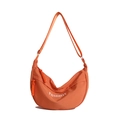 Orange half-moon crossbody bag with white FASHION lettering and adjustable strap - Orange