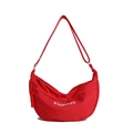 Red nylon crescent moon crossbody bag with FASHION print and adjustable strap - Red