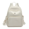 Sac à dos femme en nylon blanc crème avec compartiments et logo rond - Blanc