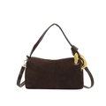 Retro dark brown suede handbag with oversized gold chain handle and adjustable strap - Coffee